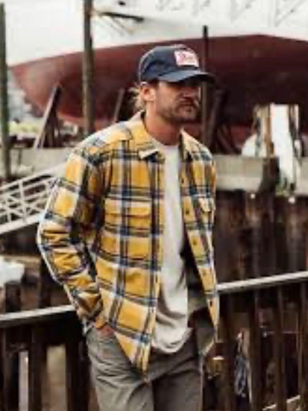 Marsh Wear Mens S Westerly Flannel Plaid Gray Yellow Long Sleeve Button Up Shirt